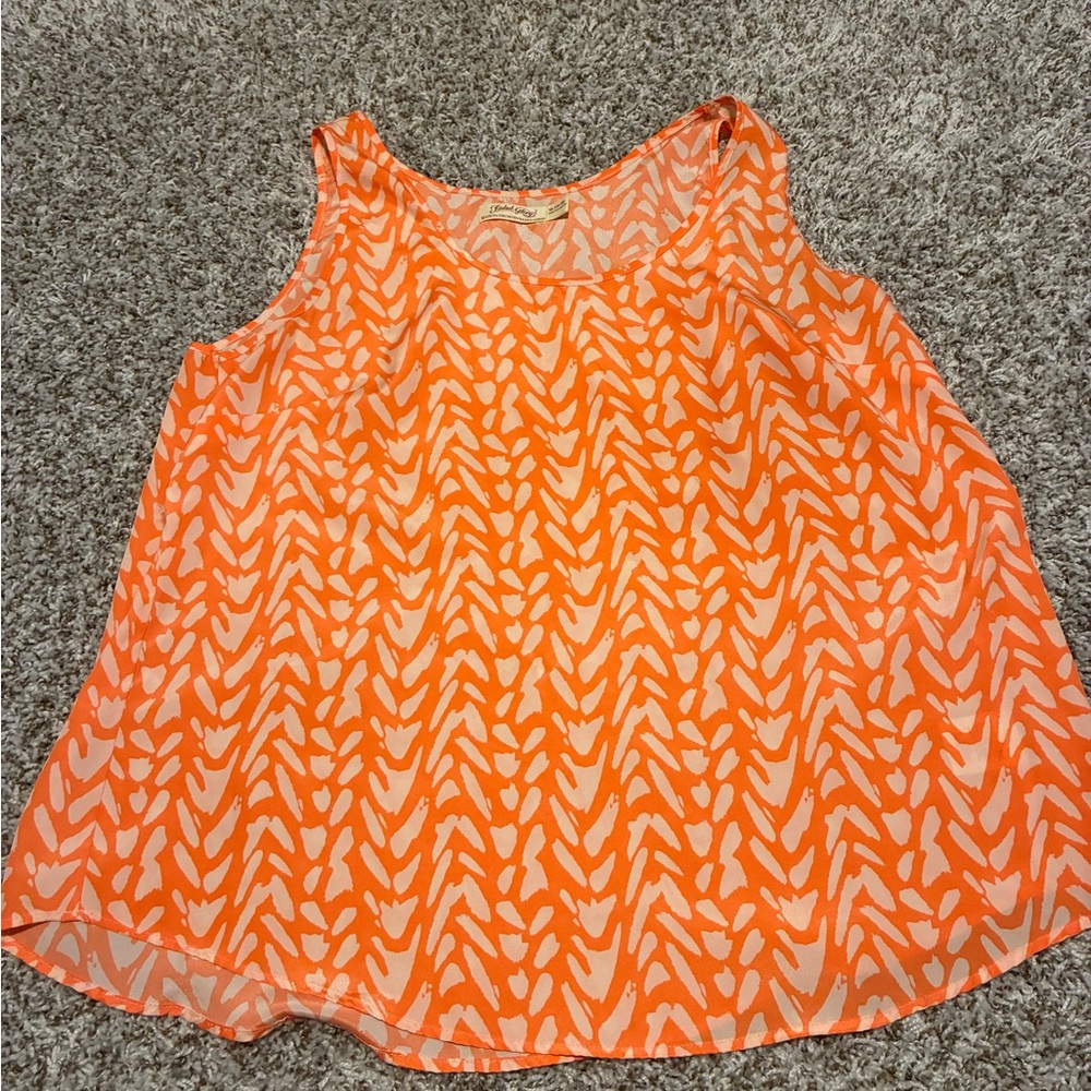 Faded Glory Orange and White Patterned Tank Top